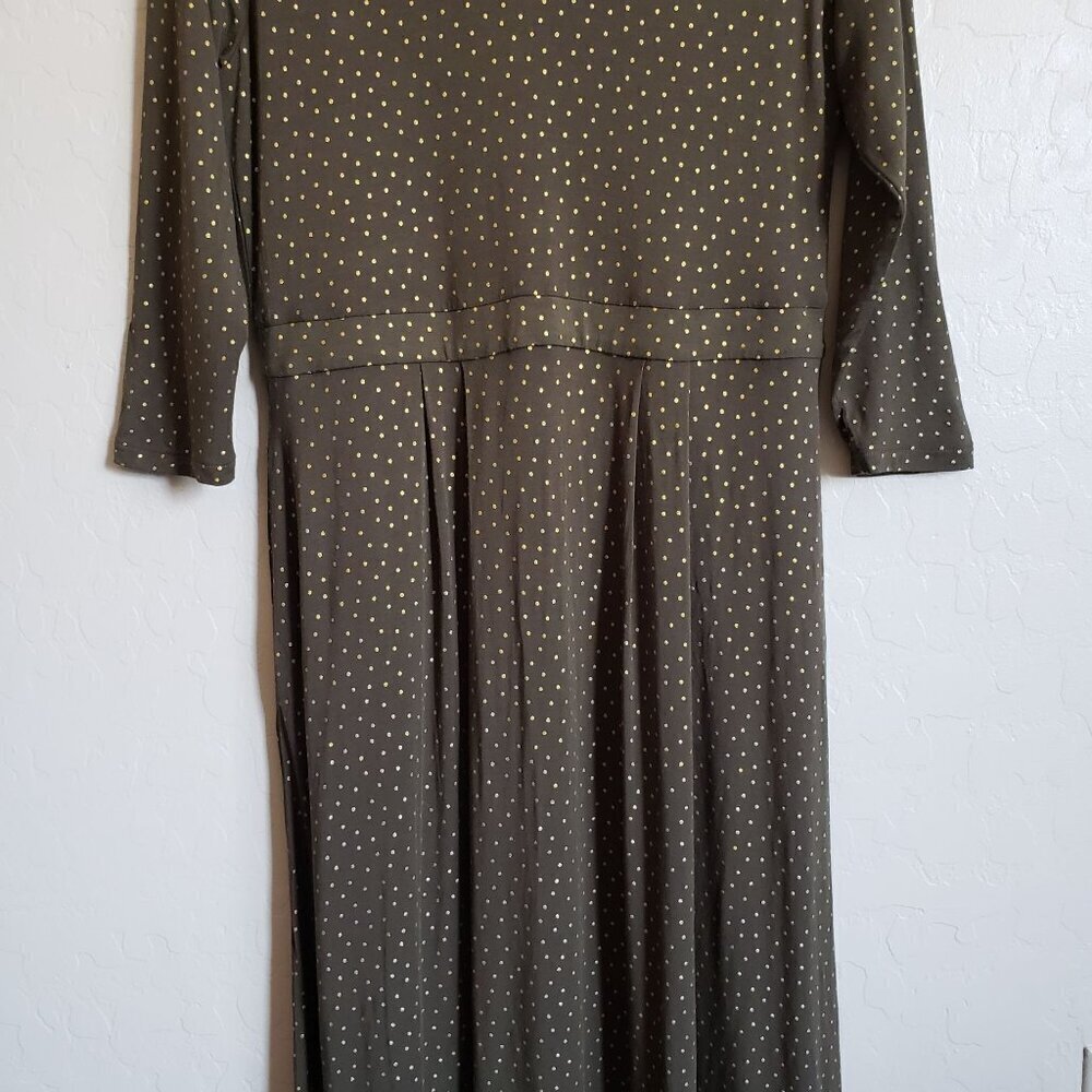Boden Coraline Jersey V-Neck Midi Dress Metallic Gold Polka Dot Olive Womens 10R - Picture 4 of 12